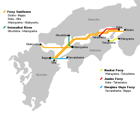 Japan Seto-Inlandsee (Seto Nada) Fährverbindung Karte